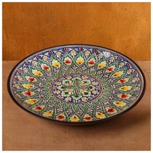 Ляган круглый, диаметр 36 см, блюдо из керамики, узбекская посуда, тарелки для сервировки