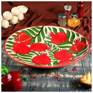 Ляган круглый, диаметр 41 см, блюдо из керамики, узбекская посуда, тарелки для сервировки