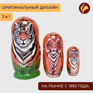 Матрешка "Тигры" авторская деревянная игрушка сувенир детская для девочки и мальчика