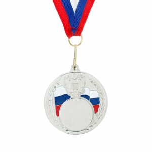 Медаль под нанесение 067 диам 5 см, триколор. Цвет сер. С лентой (комплект из 16 шт)