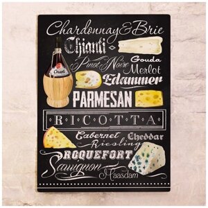 Металлический постер картина для интерьера Вино и сыр, металл, 60x80 см