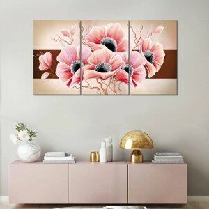 Модульная картина/Модульная картина на холсте/Модульная картина в подарок/ Розовые цветы АРТ (3) - Pink flowers ART (3) 90х50