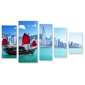 Модульная картина на холсте "Алые паруса в Гонконге" 120x69 см