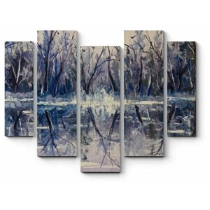 Модульная картина Река в зимнем лесу 191x155