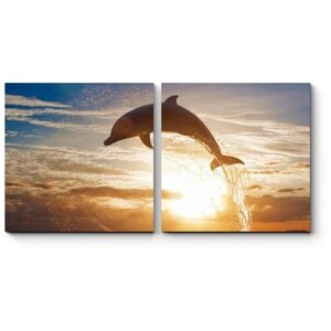 Модульная картина Завораживающий прыжок дельфина на закате 180x90
