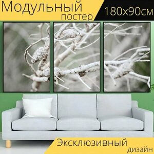Модульный постер "Белый, дерево, природа" 180 x 90 см. для интерьера