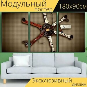 Модульный постер "Дрон, вертолет, мультикоптер" 180 x 90 см. для интерьера