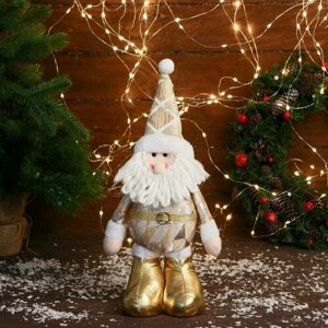 Мягкая игрушка "Дед Мороз в костюме с ромбиками" 15х30 см, золото