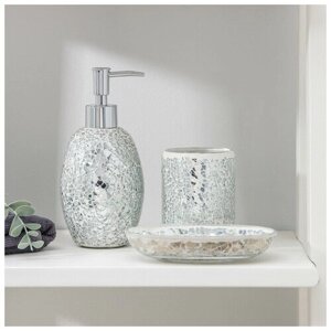 Набор аксессуаров для ванной комнаты «Зазеркалье», 3 предмета (дозатор 370 мл, мыльница, стакан), цвет серебряный
