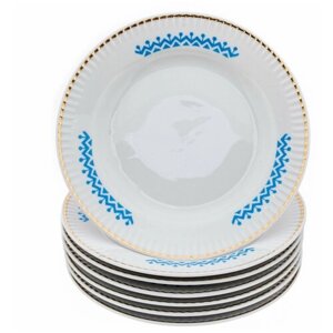 Набор десертных тарелок с геометрическим декором на 7 персон, фарфор, деколь