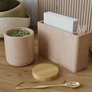 Набор для кухни Musko 23 (салфетница Lina, емкость для сыпучих продуктов Astrid S с деревянной крышкой), бетон, розовый глянцевый
