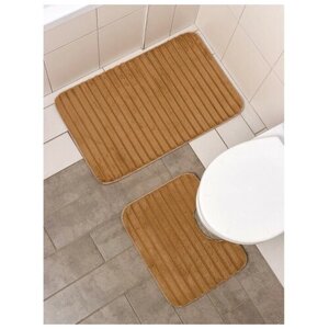 Набор ковриков для ванной и туалета Доляна «Оливия», 2 шт: 4050 см, 5080 см, цвет бежевый