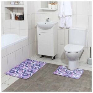 Набор ковриков для ванны и туалета Фиолетовые цветы, 2 шт: 40х50, 50х80 см