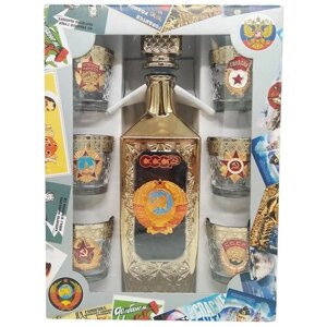 Набор подарочный Графин-штоф и 6 стопок СССР в золотом цвете (стекло)