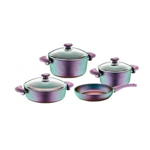 Набор посуды 7 пр. с АПП, крышки стеклянные, цвет: фиолетовый, арт. 3016-Vl