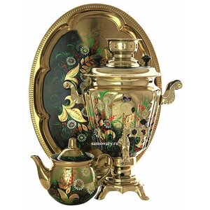Набор самовар электрический 3 литра с художественной росписью "Ромашки на золотом фоне", арт. 130313