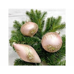 Набор стеклянных шаров и украшений подарок золотого павлина, стекло, нежно-розовый, 8 см (упаковка 12 шт. Christmas Deluxe 87244-набор