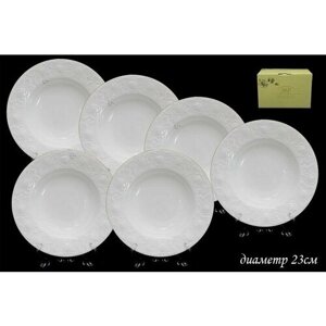 Набор тарелок 2 шт глубоких суповых 23 см набор посуды на 2 персоны Lenardi Белая Роза, костяной фарфор