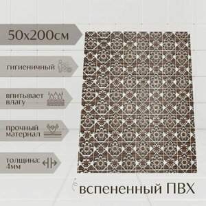 Напольный коврик для ванной комнаты из вспененного ПВХ 50x200 см, коричневый/чёрный, с рисунком