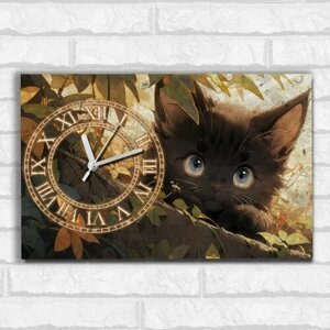 Настенные бесшумные часы ОСБ со смещенным циферблатом цветы котик (милота, природа, эстетика) - 2084