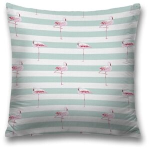 Наволочка декоративная на молнии, чехол на подушку JoyArty "Фламинго на полосах" 45х45 см