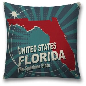 Наволочка декоративная на молнии, чехол на подушку JoyArty "Карта Флориды" 45х45 см