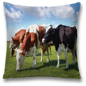 Наволочка декоративная на молнии, чехол на подушку JoyArty "Коровы на траве" 45х45 см