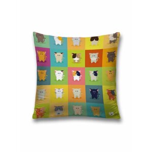 Наволочка декоративная на молнии, чехол на подушку JoyArty "Коты в квадрате” 45х45 см