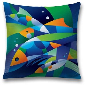 Наволочка декоративная на молнии, чехол на подушку JoyArty "Красочная иллюзия с рыбами" 45х45 см