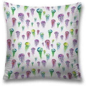 Наволочка декоративная на молнии, чехол на подушку JoyArty "Летящие медузы" 45х45 см