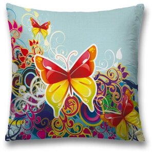 Наволочка декоративная на молнии, чехол на подушку JoyArty "Разноцветные бабочки" 45х45 см