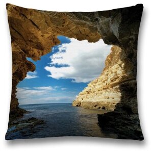 Наволочка декоративная на молнии, чехол на подушку JoyArty "Скальная арка в пещере" 45х45 см