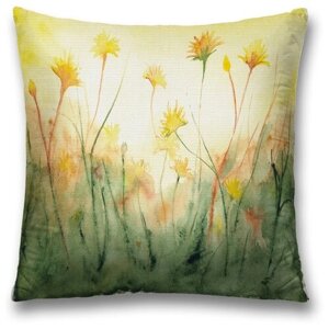Наволочка декоративная на молнии, чехол на подушку JoyArty "Солнечные акварельные цветы" 45х45 см