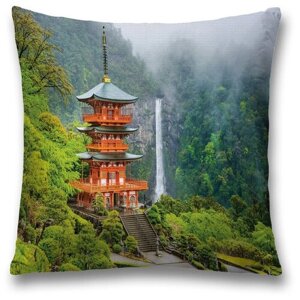 Наволочка декоративная на молнии, чехол на подушку JoyArty "Японская архитектура" 45х45 см