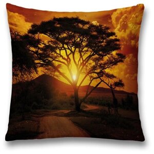 Наволочка декоративная на молнии, чехол на подушку JoyArty "Закат сквозь дерево" 45х45 см
