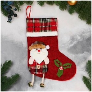 Носок для подарков "Дед Мороз с длинными ножками" 19х25 см, красный 7856800