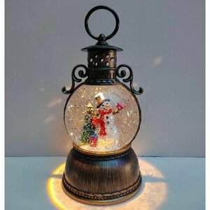 Новогодний стеклянный шар со снегом "Снеговик с подарком"