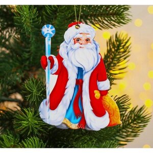 Новогодняя подвеска деревянная на елку "Дедушка Мороз", игрушка елочная на петельке, праздничный декор