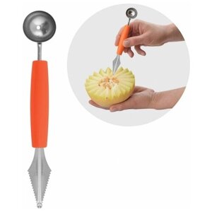 Нож для карвинга / Нож для фигурной нарезки овощей и фруктов, цвет оранжевый / Нож для карвинга + ложка-нуазетка