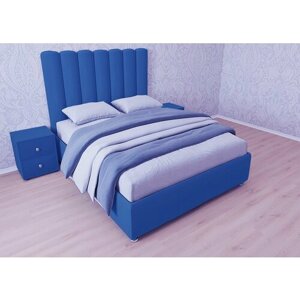 Односпальная кровать Женева Нью 80x200 основание металлическое с ламелями велюр синий ножки 5 см