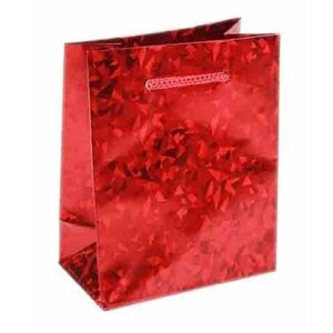 Пакет голографический 180х80х230 мм красный / Пакет подарочный с ручкой (5 шт)