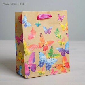 Пакет крафтовый вертикальный «Бабочки», MS 18 23 10 см
