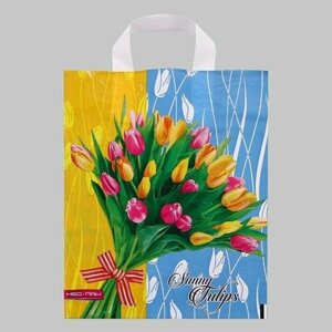 Пакет Солнечные тюльпаны, полиэтиленовый с петлевой ручкой, 28x34 см, 60 мкм/по 25 шт