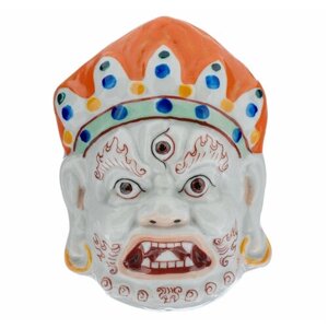 Панно настенное в виде маски "Монгольский бог огня", фарфор, роспись, глазурь