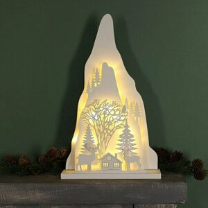 Peha Новогодний светильник Таинство снежных гор - Олени у домика 38*23 см на батарейках, 15 LED ламп PT-96620