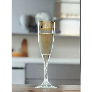 Подарочный набор бокалов, фужеров для шампанского с алмазной гравировкой PROMSIZ версаль голд, 150 мл, 6 шт.