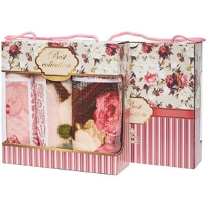 Подарочный набор вафельных полотенец "Всё себе"Розовый пэчворк; Набор из 5 штук