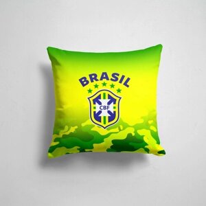 Подушка декоративная 45х45см девушка / Сборная Бразилии / Футбол / Бразилия
