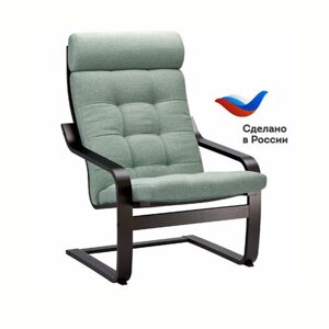 Поэнг / POANG икеа - Темный каркас кресла из грецкого ореха шпона, со съемной толстой подушкой-сиденьем (толщина 9 см ! светло-серо-зеленого цвета, крепежи в комплекте