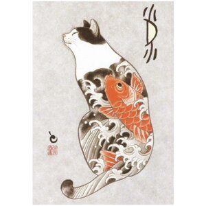 Постер / Плакат / Картина Кот и золотая рыбка 50х70 см в подарочном тубусе